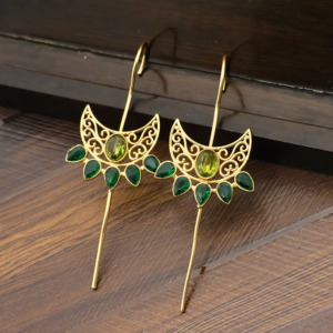 Pendientes colgantes de sello con filigrana de peridoto y cuarzo esmeralda, rellenos de oro de 18K - Product Image 3