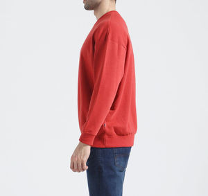 Sweat-shirts pour hommes en tissu 100% coton, couleur rouge unie, col rond, logo personnalisable, coupe classique, manches longues, vêtements décontractés, sweats à capuche pour hommes - Product Image 3