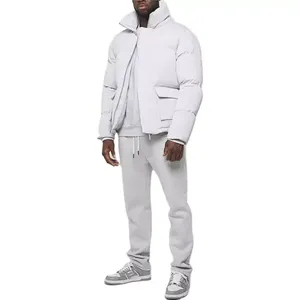 Veste matelassée chaude d'extérieur pour homme à manches longues, col montant, en toile, design matelassé enduit pour l'hiver - Product Image 6