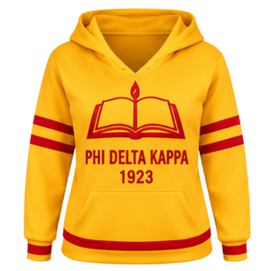 เสื้อฮู้ดดี้ PDK สำหรับผู้หญิง สีทองแดง ลายหนังสือเปิดพร้อมเทียน ปี 1923 เสื้อสเวตเชิ้ตมีฮู้ดแบบสวมหัว แขนเสื้อลายทางสไตล์วาร์ซิตี้ มีกระเป๋าจิงโจ้ - Product Image 3