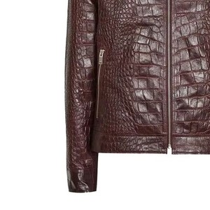 Chaqueta de Cuero Genuino con Grabado de Cocodrilo para Hombre, Cuello Alto, Cierre Frontal con Cremallera, Transpirable, Estilo Motero, Corte Regular para Invierno - Product Image 4