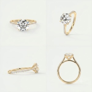Bague de fiançailles solitaire de luxe en or jaune massif 14 carats avec diamant rond de 2 carats, sertissage cathédrale et bande pavée, diamant de laboratoire - Product Image 5