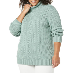 Women's Light Blue Turtleneck Pullover Knitted Sweater Full Sleeve Solid Color 100% Acrylic Casual Autumn Wear - Product Image 4
