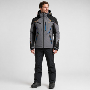 Veste de ski pour homme, gris et noir, à blocs de couleur, à capuche, imperméable, isolée synthétiquement, Gore-Tex, fermeture éclair - Product Image 2