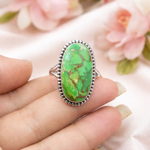 Green Copper <b>Turquoise</b> <b>Ring</b> 925 Sterling Silver Rose Gold Yellow Gold Plated Handmade Statement Jewelry Gift Women - Product Image 6