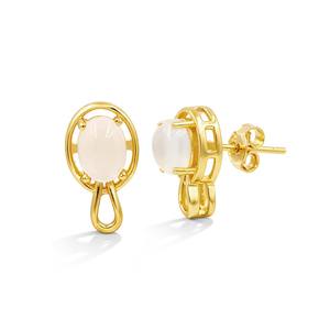 Boucles d'oreilles fantaisie ovales en argent sterling 925 avec pierre de lune africaine, plaquées or et rhodium, bijoux tendance - Product Image 1