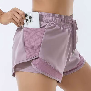 Shorts Deportivos de Cintura Alta con Cordón, Color Morado, con Bolsillos, Diseño Floral Vintage, Tejido de Punto de Secado Rápido, Ropa Deportiva para Mujer - Product Image 3