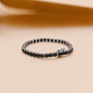 Bracelet tennis pour femme en pierres précieuses noires, plaqué or blanc 10K, coupe ronde, pour cadeau de mariage - Product Image 4