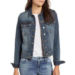 Veste en jean pour femme à manches longues, couleur unie, prix d'usine, avec service OEM en stock - Product Image 1