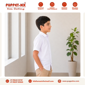 Chemise à manches courtes pour garçons, uniforme scolaire primaire Puppetnx, qualité supérieure, tissu polyester/coton blanc - Product Image 4