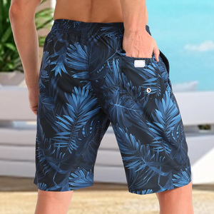 Shorts de bain pour hommes à séchage rapide, anti-UV, respirants, imprimé floral, cordon de serrage à la taille, shorts de plage, motif tropical bleu - Product Image 3
