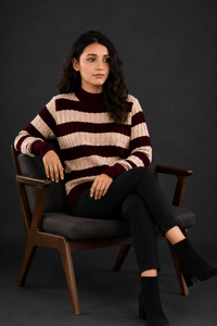 Pull à col roulé rayé imprimé vintage pour femme, manches longues, tricot épais, pull décontracté pour l'hiver, laine/viscose - Product Image 4