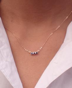 <b>Three</b> Stone Sapphire Bezel Set Pendant 14K Gold Plated September Birthstone Tri Stone Pendant For Women - Product Image 3