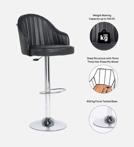 Black Leatherette Contemporary Commercial Bar <b>Stool</b> Swivel Counter Height Cushioned <b>Seat</b> Ergonomic Adjustable Height Metal - Product Image 2