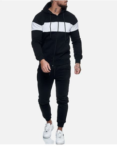 Survêtement à capuche pour homme, noir et blanc, à blocs de couleur, manches longues, sweat-shirt décontracté avec cordon de serrage et poches latérales, vêtements d'automne - Product Image 3