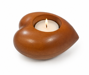 Urne commémorative pour animaux de compagnie en bois d'acacia écologique en forme de cœur avec support pour bougie chauffe-plat pour reptiles et petits animaux - Product Image 1
