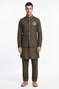 Ensemble de costume Bandhgala Indo-Occidental pour homme sur mesure, 6 couleurs, veste Jodhpuri brodée de luxe avec Kurta et pantalon, ensemble 3 pièces pour mariage - Product Image 6