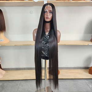 <b>Long</b> Natural Black Human Hair <b>Wig</b> Bone Straight 40 Inch 5x5 Closure Super Double Drawn 100% Virgin Hair 250 Density - Product Image 3