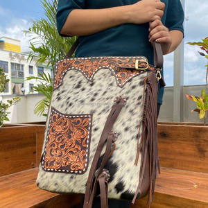 Bolso de hombro de cuero de vaca con estampado floral occidental para mujer - Product Image 3
