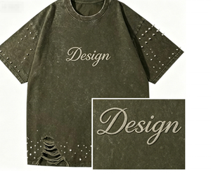Camiseta de Hombre de Alta Calidad con Bordado Personalizado y Pedrería, Estilo Vintage, Lavado Ácido, Desgastada, Oversize, Streetwear, Venta al por Mayor, Ropa OEM - Product Image 5