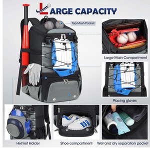 Sac à dos de baseball multifonctionnel 56L, sac de softball imperméable, rangement pour bâtons, gants, casque et chaussures pour hommes - Product Image 2