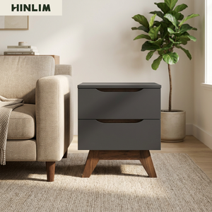 Mesa de Noche Moderna de 2 Cajones, Mesa Auxiliar de Estilo Mid-Century, Mueble de Almacenamiento para Dormitorio, Uso Doméstico, Mesa Decorativa - Product Image 5