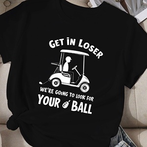 T-shirt décontracté pour femme en polyester tricoté, imprimé par transfert thermique motif voiturette de golf, confortable, à col rond et manches courtes - Product Image 2