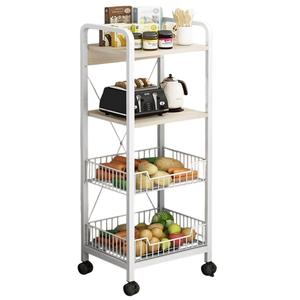 Carrito de cocina moderno de metal negro de 3 niveles con superficie de madera, carrito rodante multiusos con cestas de malla metálica profunda para verduras - Product Image 3