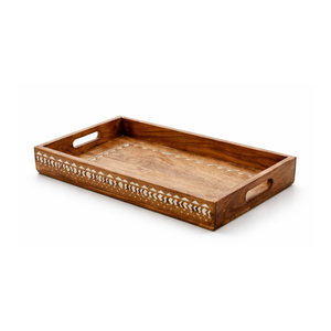 Bela Artisan - Bandeja Rectangular de Madera Papdi Hecha a Mano, Moderna, Biodegradable, Duradera, con Esmalte de Color, Asas y Diseño Decorativo para el Hogar - Product Image 1