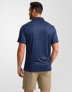 Men's Navy Blue Short Sleeve Polo <b>Shirt</b> With White Pattern Print Regular Fit Casual Knitted Breathable <b>100</b>% <b>Polyester</b> - Product Image 4