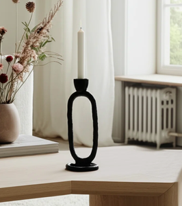 Unique design Factory Wholesale Vintage Abstract Oval Loop <b>Black</b> Metal <b>Candlestick</b> <b>Holder</b> Tabletop Candle Stand Decor - Product Image 1