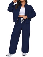 Plus Size Autumn Winter Women's 100% Cotton Eco-Friendly Breathable Fleece Two-Piece Full Solid Short Casual Suit