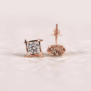 OM GEMS, 10K Gold Lab Grown Diamond <b>Earrings</b>, 2.00 CTW Round Cut, Geometric Design <b>Stud</b> <b>Earrings</b> For <b>Girls</b> & Women - Product Image 1