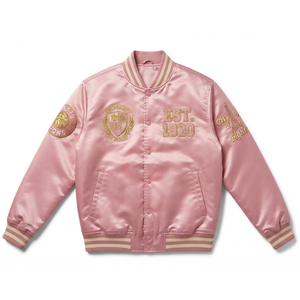 Blouson Bomber Varsity Unisexe Rose Satiné 100% Personnalisé OEM, Dernière Collection, Coupe-Vent Printemps Grande Taille Imperméable avec Broderie Sportive - Product Image 1