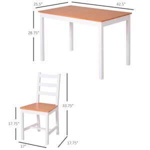 Set da Pranzo 5 Pezzi in Legno di Pino Massiccio con Sedie a Schienale Alto in Legno Naturale Bianco per Spazi Ristretti - Product Image 3