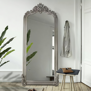 Miroir mural décoratif en bois sculpté Smart Art, motif floral, design texturé argenté, pour salon, en bois d'ingénierie - Product Image 5