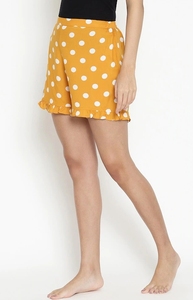 Women's Yellow Polka Dot Knitted Cotton Shorts With Ruffles <b>Elastic</b> Waist Mid Rise Casual Regular Fit - Product Image 5