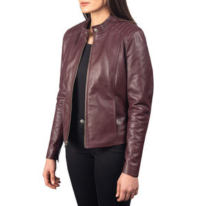 Veste élégante pour femmes en cuir synthétique marron, motif hivernal, logo, coupe ajustée minimaliste, col rabattu, fermeture éclair, OEM - Product Image 6