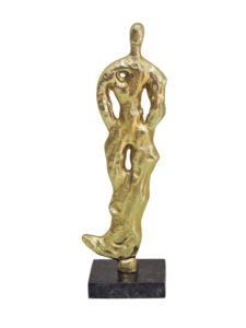 Sculpture abstraite en aluminium de forme masculine, statue de figure humaine dorée moderne, décoration d'art contemporain sur base en marbre noir - Product Image 5