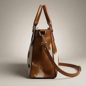 Sac fourre-tout en cuir de vachette véritable, style western, avec fermeture éclair, haute qualité - Product Image 4