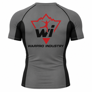 Warpro Industry Men's Short Sleeve Rash Guard Compression Shirt Quick Dry Printed Sport <b>Top</b> Gray Black - Product Image 2