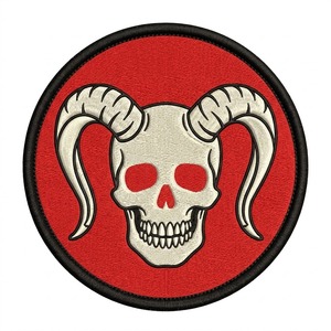 Patchs thermocollants personnalisés en gros, motif crâne de cerf, cercle rouge sergé, à coudre, broderie machine, pour vêtements, en gros - Product Image 1