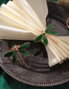 Golden Dragonfly Napkin <b>Rings</b> Zinc Alloy Modern Design Durable Party Table Decor 4.5cm Width - Product Image 1