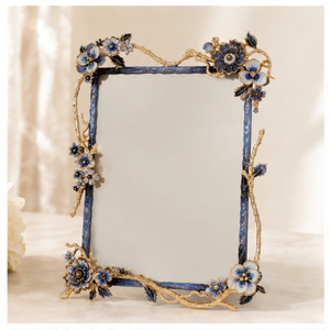 Cadre photo de luxe en métal émaillé, motif floral peint à la main, cadre photo vintage plaqué or, artisanat en étain, décoration de table pour la maison - Product Image 5