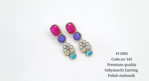 Pendientes colgantes 11805Dangle con baño de Mehandi, circonita cúbica, piedras preciosas coloridas, diseño floral, pendientes colgantes de lujo para bodas. - Product Image 2