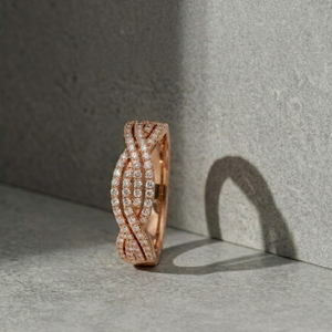 Anillo Cruzado Victoriano de Oro Rosa de 18k con Diamantes, Banda Infinita Entrecruzada con Pavé, Joyería para Aniversario de Bodas y Cumpleaños para Mujer - Product Image 1