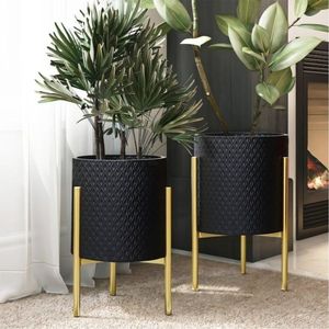 Support de Plantes Métallique de Style Mid-Century en Gros, Ensemble d'Intérieur Antirouille en Fer Noir, Supports Décoratifs Dorés pour Plantes en Pot sur Pied - Product Image 2