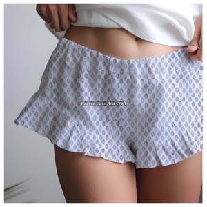Pantalones Cortos con Volantes Hechos a Mano, de Algodón Elástico, Todas las Tallas, Estampado de Bloques, Ropa de Verano para Mujer - Product Image 3