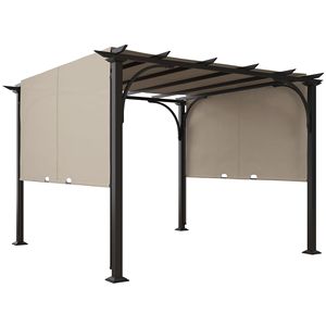 Pergola Moderna 10x10 in Acciaio con Tettoia Retrattile Beige Impermeabile per Patio, Giardino, Villa, Cortile, Parco, Hotel - Palo in Metallo - Product Image 1