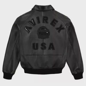 Blouson aviateur en cuir d'agneau noir pour homme, style Avirex USA Aviation - Product Image 5